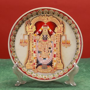 Tirupati Balaji Painting Wooden Plate - Venkatesh Sculpture - Tirupati Figurine For Wall Decor - Art Work With Balaji Face - Hand painted