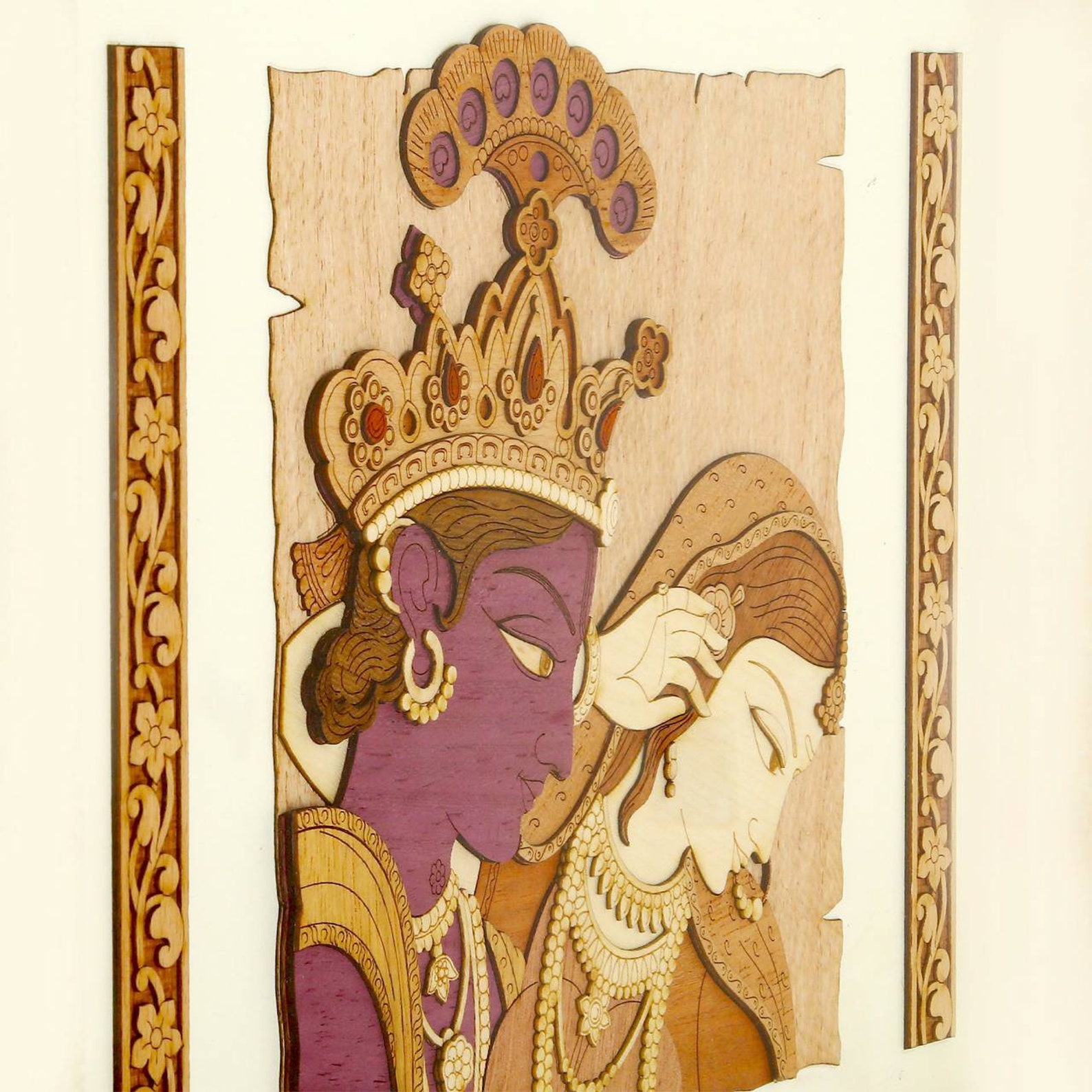 Wood Art Lord Krishna Radha Painting Handmade For Home Décor Etsy