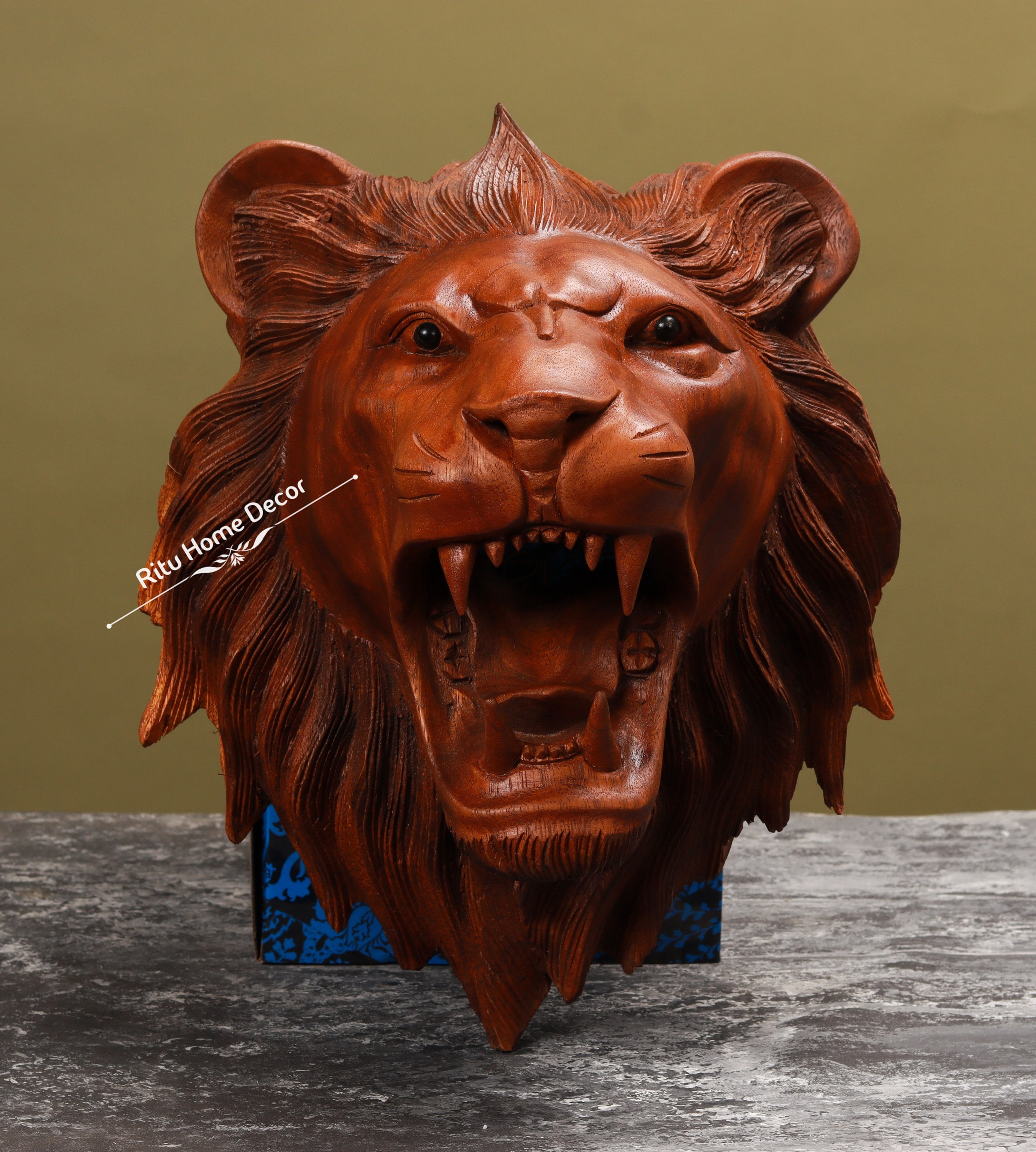 Wood Lion Face for Wall Decor - Hand Made Hand Carved Lion Mask