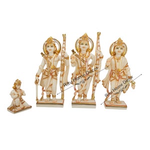 Ram Darbar Statue - 30 CM Big Cultured Marble Ramdarbar Idol - Lord Rama Hand Painted Figurine - Lord Hanuman - Lord Lakshman - Sita Mata