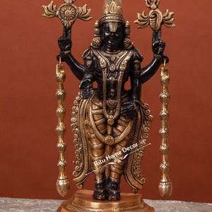 Brass Tirupati Balaji 41 Cm Statue - Vishnu Idol - Vanketash Figurine - Govinda Sculpture - Srinivasa - Big Venkata Figure - Venkateswara