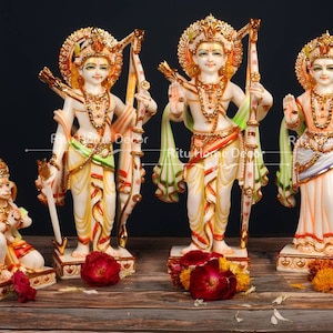 Escultura de Lord Rama Darbar 15&quot; - Estátuas de Bhagwan Ram - Ram Sita Lakshman Hanuman Idol - Divindades para o templo doméstico - Estatueta de mármore cultural