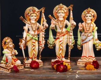 Lord Rama Darbar 15" Sculpture - Bhagwan Ram Statues - Ram Sita Lakshman Hanuman Idol - Deities For Home Temple - Culture Marble Figurine