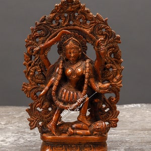 Brass Kali Statue Antique Finish - Kalika Shiva Sculpture - 8.3&quot; Figurine - Mother Kali  - Tantra Goddess Figure - Tantric Ritual God Stat