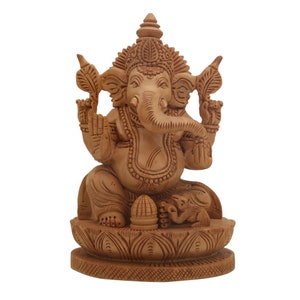 Wooden Lord Ganpati Statue - Vinayaka Idol - Bhagwan Ganesh Sculpture - Ganesa Figurine - Gajanan Figurine - Elephant Head Statue - Lambodar