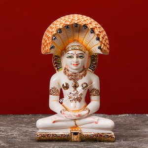 Lord Parsavnath Idol Home - 11&quot; Marble Dust Jain Tirthankara Statue - God Sculpture For Temple - Jain Mythological Figurine - Religious Gift