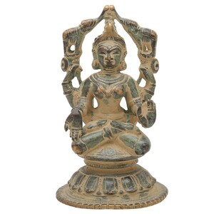 Brass Maa Lakshmi Statue - Vintage Look Lakshmi Idol - 9&quot; GajLaxmi Figurine - Hindu Fortuna - Padma Idol - Lakshmi Maa Idol For Home Temple