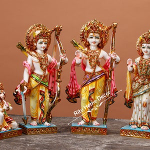 Escultura de Lord Rama Darbar 15&quot; - Estátua de Bhagwan Ram Sita Lakshman Hanuman - Divindades para o templo doméstico - Cultura multicolorida Presente de ídolo de mármore
