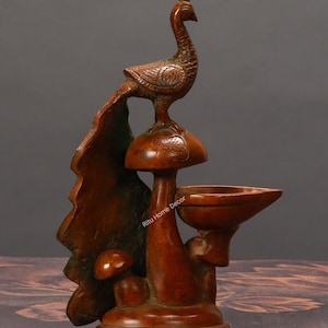 Brass Antique Finish Oil Lamp - Peacock Deepak For Home Temple - Hindu Religious Artifact - Lamp For Home Decor - Indian Art Figurine