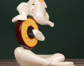 手彫りの木製ガネーシャ像、幸運を呼ぶ新築祝いのギフト、16インチ