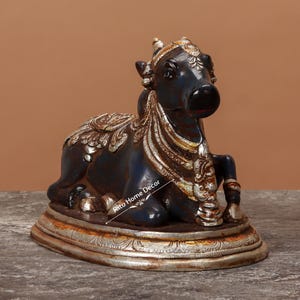 Brass Nandi Statue Multicolor Antique Finish, Lord Shiva Wagon Sculpture, Sitting Nandi, Devine Bull Figurine ,Gate Keeper Of Siva Parvati