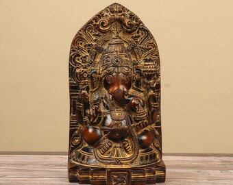 Estatua de Lord Ganesh de latón con acabado antiguo – Figura Gajanana