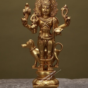 Brass Bhairava Statue With Dog - Dandpaani - Kaal Bhairav Sculpture - Mahadev Incarnation - Rudra -  fierce manifestation of Shiva Idol