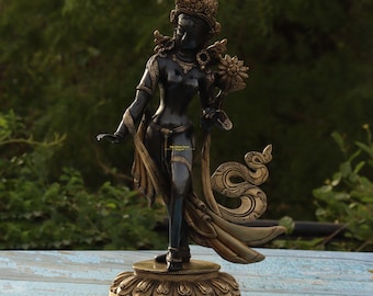 Brass Goddess Tara Statue - Standing Tara Idol For Worship - 39 CM Female Buddha Sculpture - Green Tara For Home Temple - Tibetan Goddess