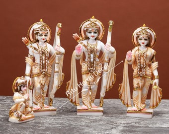 Estatua de Ram Darbar - Ídolo Ramdarbar de mármol cultivado de 30 cm - Figura pintada a mano del Señor Rama - Señor Hanuman - Señor Lakshman - Sita Mata