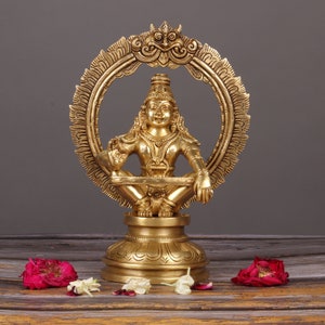 Brass Lord Ayyappa Statue - Ayyappan Idol - Hindu God Of Self Control - Hariharasudhan Deity - Epitome Of Dharma - Truth - Dharmasastha Idol