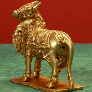 Brass Nandi Statue, Lord Shiva Wagon Sculpture, Sitting Nandi Figurine , Devine Bull Figurine ,Gate Keeper Of Siva Parvati