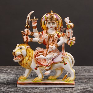 Maa Durga 22 cm Statue - Maa Jagdamba Idol - Löwe Berg Adi Shakti Statue - Ma Amba Figur - Maa Yogini Statue - Hindu Göttin Statue -