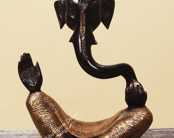 Lord Ganesh Brass Statue – Black Finish Abstract Ganpati Sculpture (8 Inches)