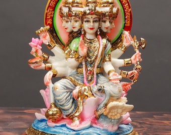 Maa Gayatri Multicolour Statue - Gayatri Goddess Idol - Persona Of Gayatri Manta Deity - Mahagayatri Sculpture - Vedamata Statue - Religious