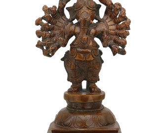 真鍮製ガネーシャ像、石細工が施された真鍮製の4インチの大きな