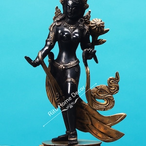Brass Goddess Tara Statue - Standing Tara Idol For Worship - 31 CM Female Buddha Sculpture - Green Tara For Home Temple - Tibetan Goddess