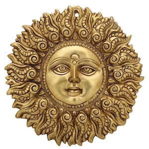 Brass God Sun Sculpture - Surya Narayan Figurine - Divakar Mask For Wall Hanging - God Of Light - Aditya  Statue - God Of Sky Idol - Decor