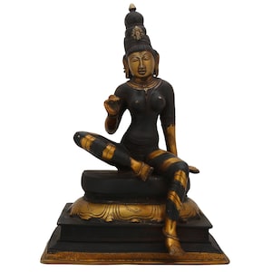 Brass Devi Parvati Statue - Maa Gauri Idol - Devi Shakti Statue - Antique Finish Parvati Statue - Vedic Art Creations - Diwali - Vedas God
