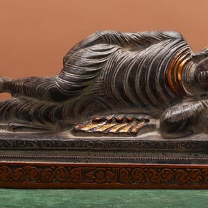 Brass Sleeping Buddha Statue - Antique Finish Reclining Gautam Buddha Idol - Siddartha Sculpture - Temple - Altar - Studio - Meditation