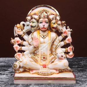 Panchmukhi Hanuman 8" Statue - Bajrang Bali Idol - Hanuman For Worship - God Idol Worship - Monkey God Figurine - Pavanputra Statue Decor