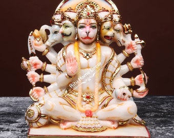 Panchmukhi Hanuman 8&quot; Statue - Bajrang Bali Idol - Hanuman For Worship - God Idol Worship - Monkey God Figurine - Pavanputra Statue Decor