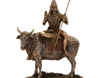 Lord Shiva 10" Statue - Shiv Sitting On Nandi Idol - Mahadev Figurine - Adiyogi God Sculpture - Shankar Statue - Siva Idol - Rudra Sculpture