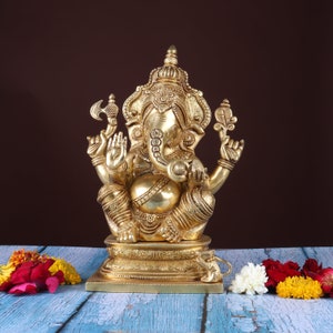 Brass Ganesha Statue - Big 32 CM Ganesh Idol - Ganpati Sculpture for Home Temple - Puja - Pooja - Garden Decor- Vinayak - Elephant Head God