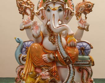 Estatua de Ganesha - Escultura multicolor de 44 cm - Ganpati - Dios hindú con cabeza de elefante - Figura de Vinayak - Ganapathy