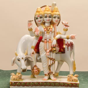 Lord Dattatreya 12&quot; Statue - Datta Idol - Sage Figurine - Tridev - Trimurti - Mahadev Brahma Vishnu Deity - Hindu Religious Gift - Hindu God