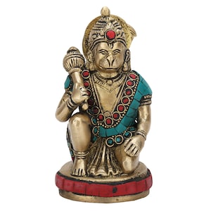 Brass Lord Hanuman Statue - Bajrang Bali Sculpture - Mahavir Idol - Pavanputra - Maruti Nandan - Ram Devotee - Sankata Mochana Idol - Decor