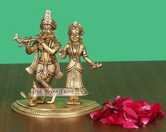Estatua de latón de Radha Krishna, figura de la pareja divina hindú