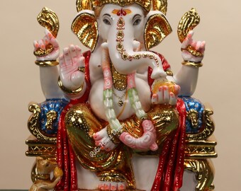 Estatua de Ganesha - Escultura multicolor de 38 cm - Ganpati - Dios hindú con cabeza de elefante - Figura de Vinayak - Ganapathy