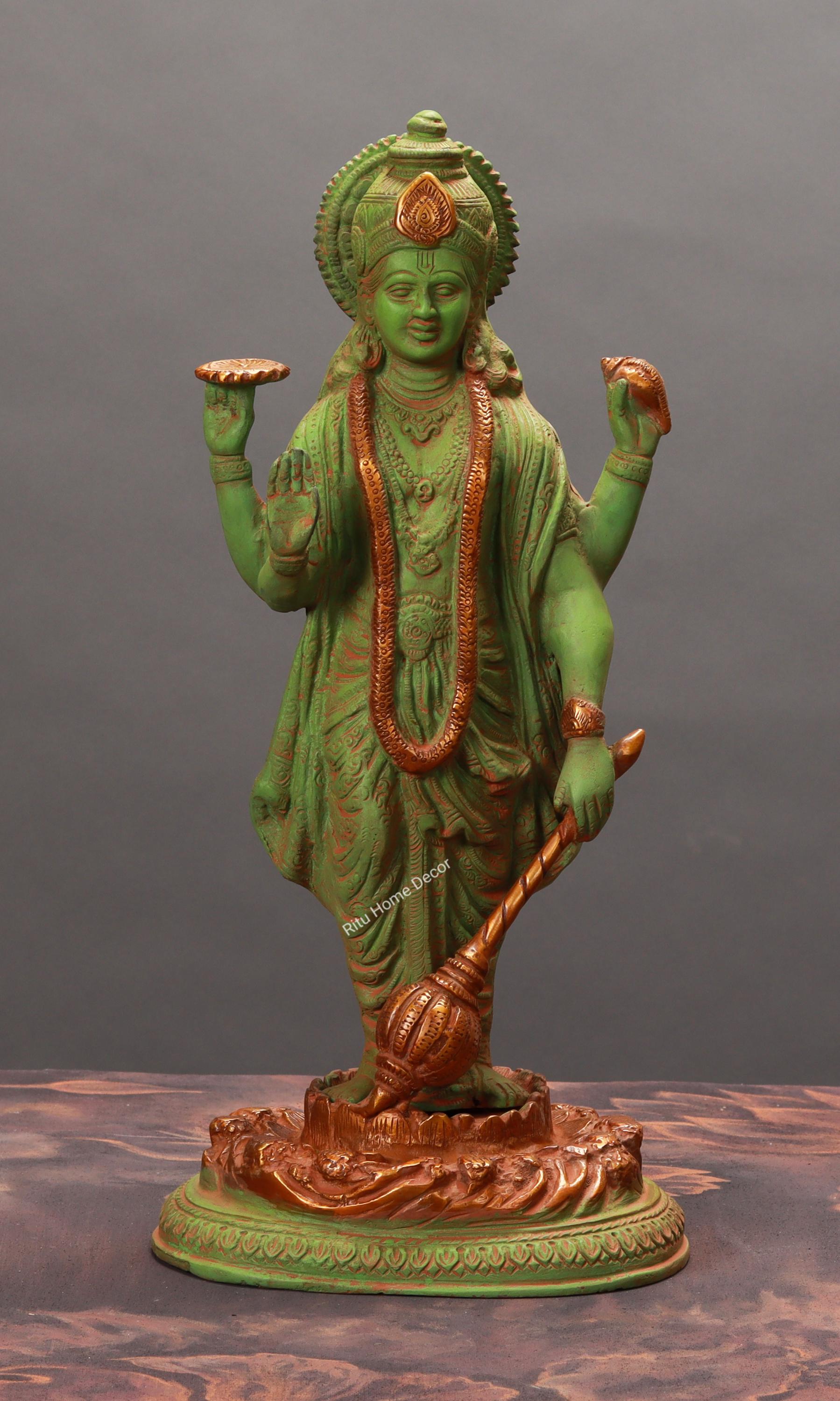 Brass Lord Vishnu Figurine - Antique Finish Venkatesh Idol - Four Hand God Vishnu Idol - Satya Narayan God Deity - Lord Hari Idol - Diwali