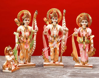 Estatua de Ram Darbar - Ídolo Ramdarbar de mármol cultivado grande de 30 CM - Figura pintada a mano del Señor Rama - Señor Hanuman - Señor Lakshman - Sita Mata