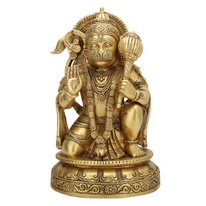 Lord Hanuman Brass Statue - God Bajrangbali Sculpture - Lord Rama Devotee Statue - Hindu Monkey God Idol - Anjani Putra Sculpture - Diwali