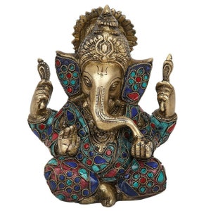 Brass Lord Ganesha Statue - Gajanan - Ganpati - Ganapathy - Ganesh Sculpture - God Vinayak Figurine - Elephant Head God Idol - Good Luck God