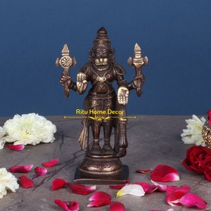 Lord Narsingh 6&quot; Statue  In Brass - Half Human Half Lion God Idol - Lord Vishnu Incarnation Figurine - Lion Headed God Statue - Narasimha