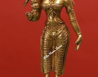 Brass Meenakshi Amman Idol - Estatua de Andal Devi 8" - Figura de diosa hindú