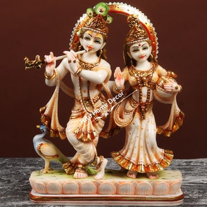 Radha Krishna Statue, 26 cm Hand painted Cultured Marble Radha Krishna Murti, Radhe Krishna Figurine, Hindu Marriage Gift - Gopal Gopika