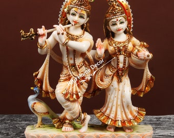 Radha Krishna Statue, 26 cm Hand painted Cultured Marble Radha Krishna Murti, Radhe Krishna Figurine, Hindu Marriage Gift - Gopal Gopika