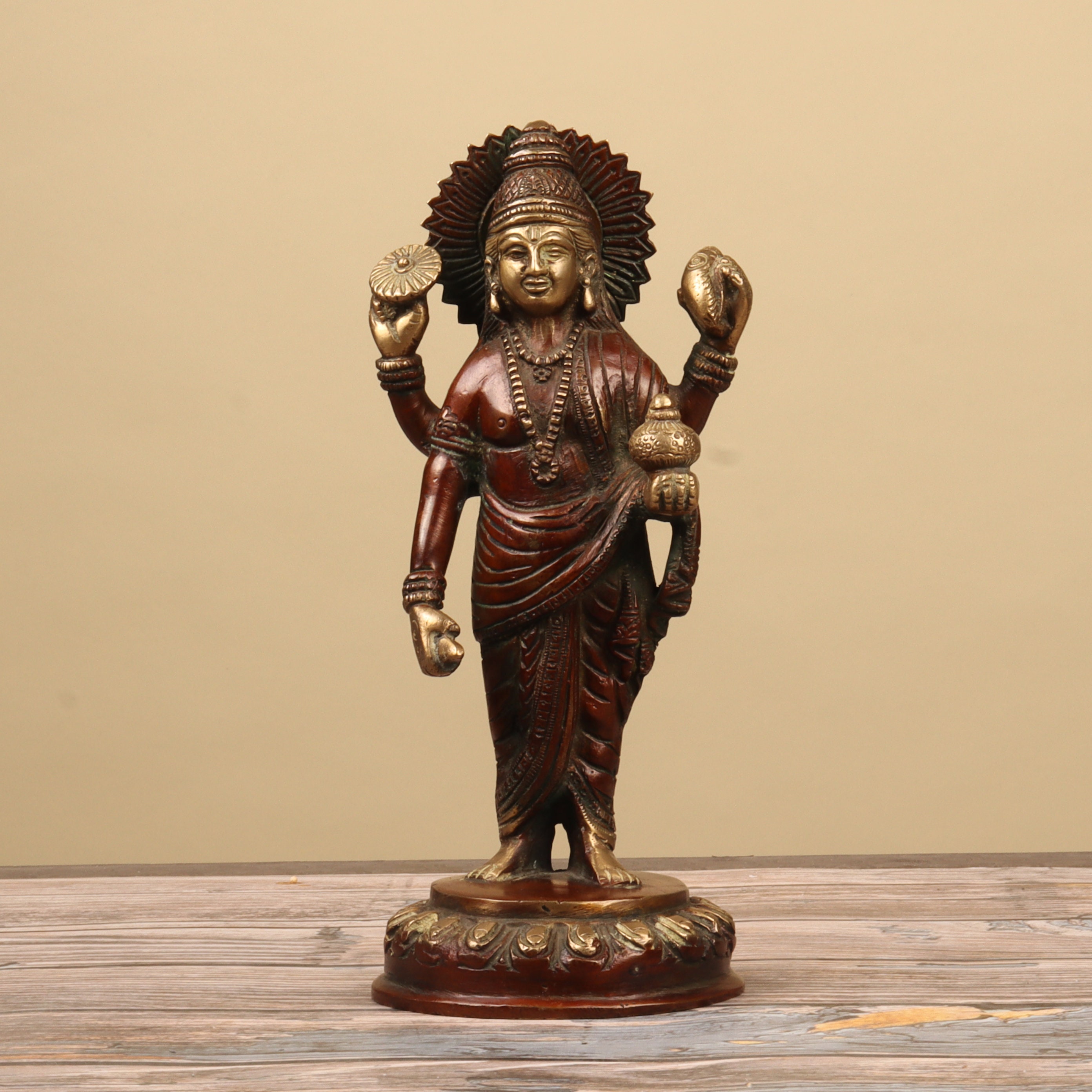 God Dhanvantari Statue - 8" Brass Lord Dhanvanthri Idol - Dhanwantri Sculpture - Hindu God of Medicine - Vishnu Statue - Ayurveda God - Gift