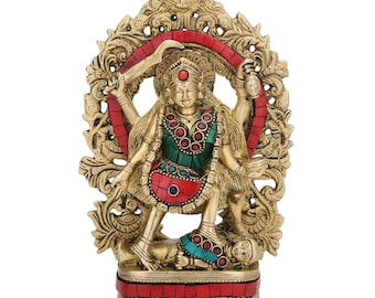 Brass Goddess Kali Figurine - Hindu Goddess Sculpture - Kalika Stone Stud Idol - Maa Shakti Deity - Maa Durga Statue - Shakti Figurine
