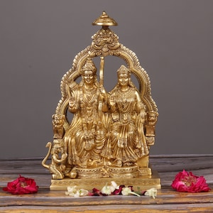 Brass Lord Ram Darbar Statue -  Ram Sita Sculpture - Rama Family Statue - Religious statuary - Ram Chandra Parivar Idol - Ram Janki Effigy