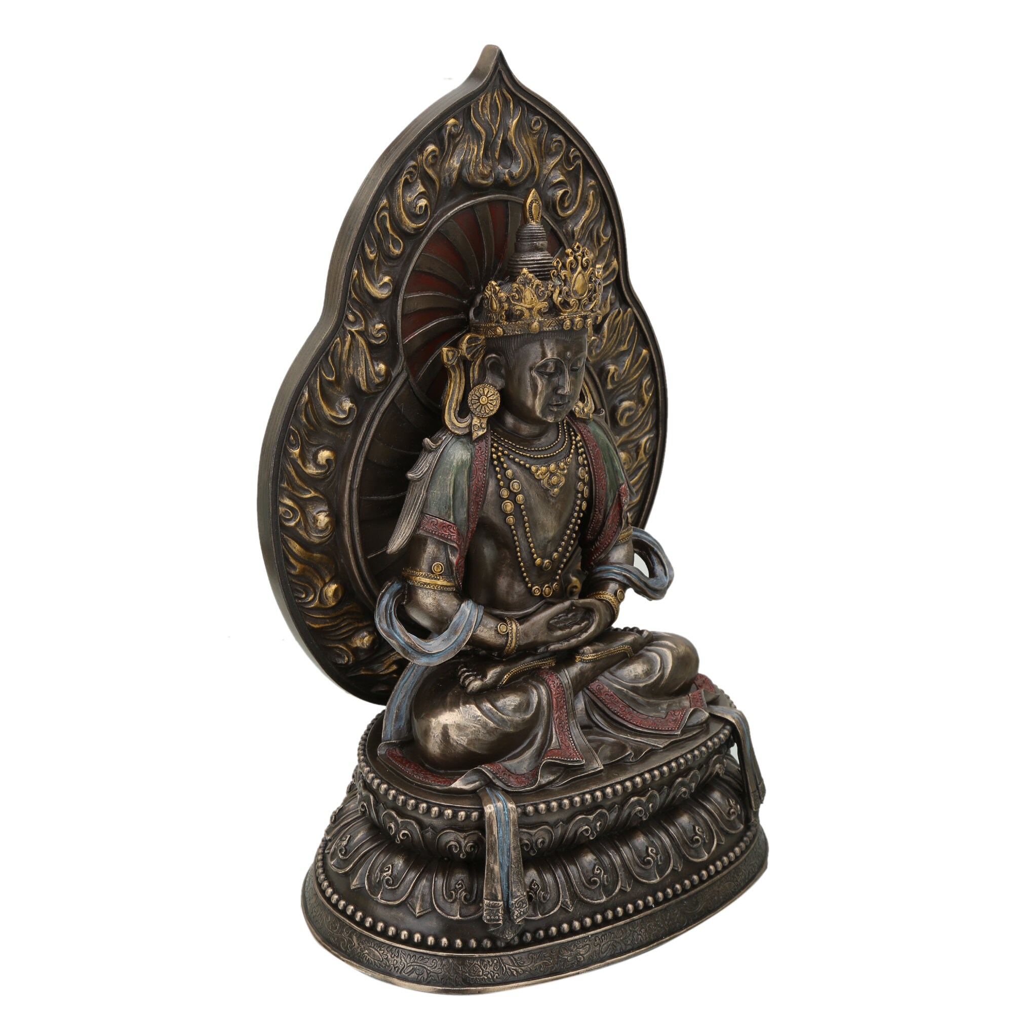 王冠仏像 - 12.5インチ仏像 - 仏教神の彫刻 - 瞑想ヨガ神の神